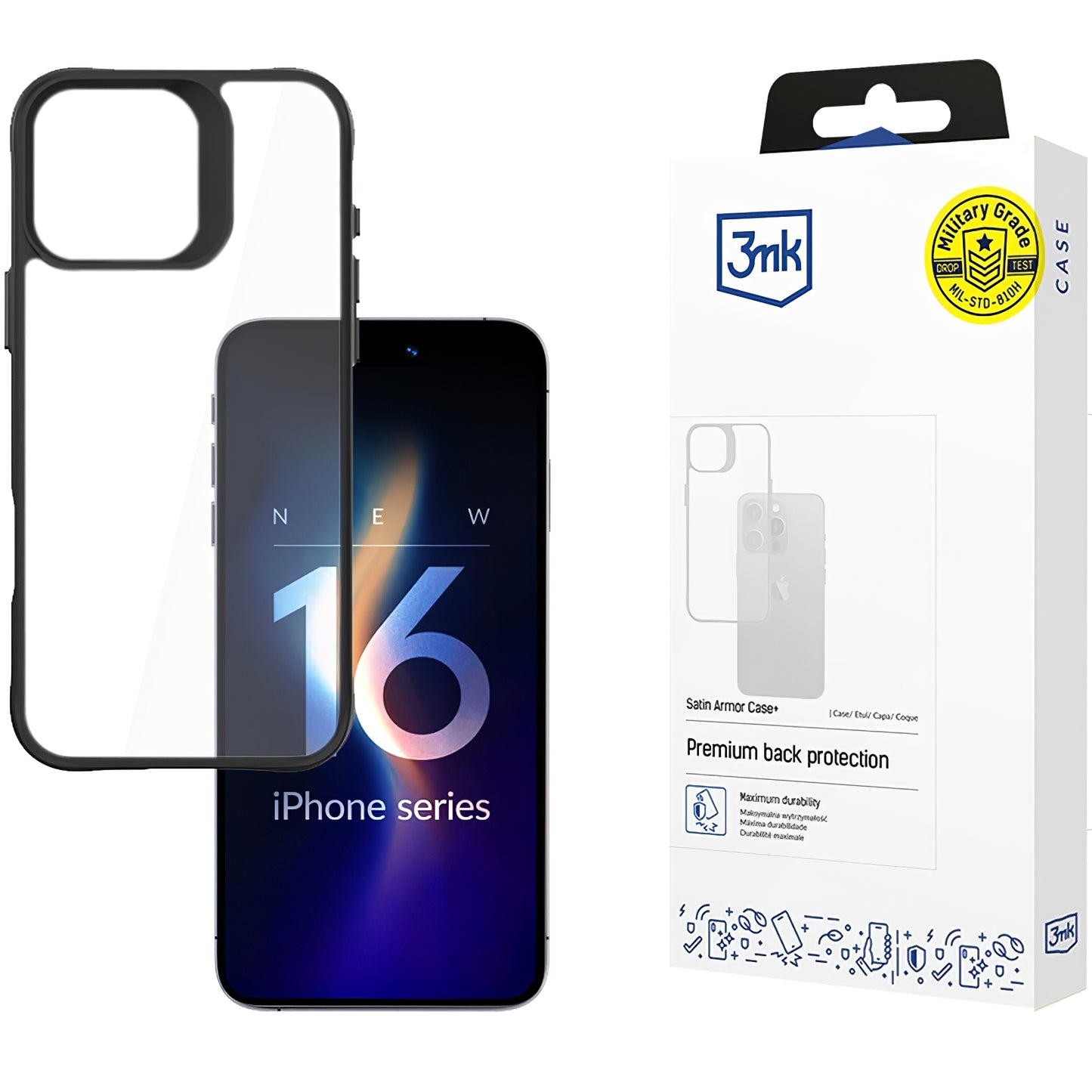 Deksel for Apple iPhone 16 Pro, 3MK, Satin Armor Case+, Gjennomsiktig