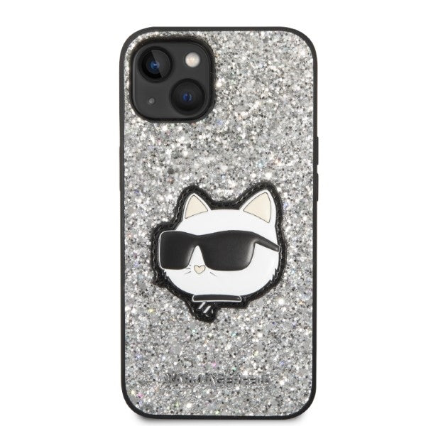 Deksel for Apple iPhone 14, Karl Lagerfeld, Glitter Choupette Patch, Sølvfarget