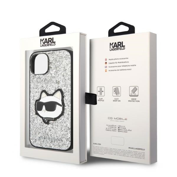 Deksel for Apple iPhone 14, Karl Lagerfeld, Glitter Choupette Patch, Sølvfarget