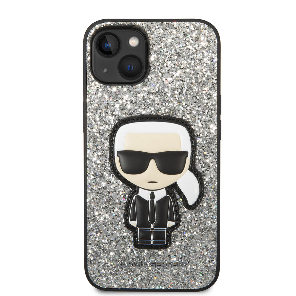 Deksel for Apple iPhone 14, Karl Lagerfeld, Glitter Flakes Ikonik Karl, Sølvfarget