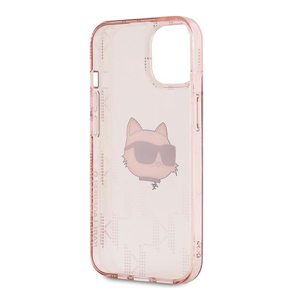 Deksel for Apple iPhone 14, Karl Lagerfeld, IML Luxury Monogram Choupette's Head, Rosa