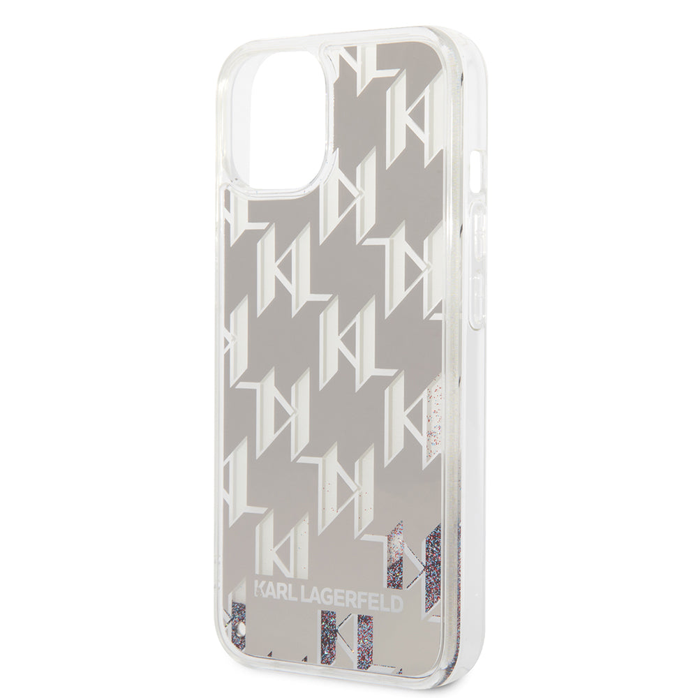 Deksel for Apple iPhone 14, Karl Lagerfeld, Liquid Glitter Monogram, Sølvfarget