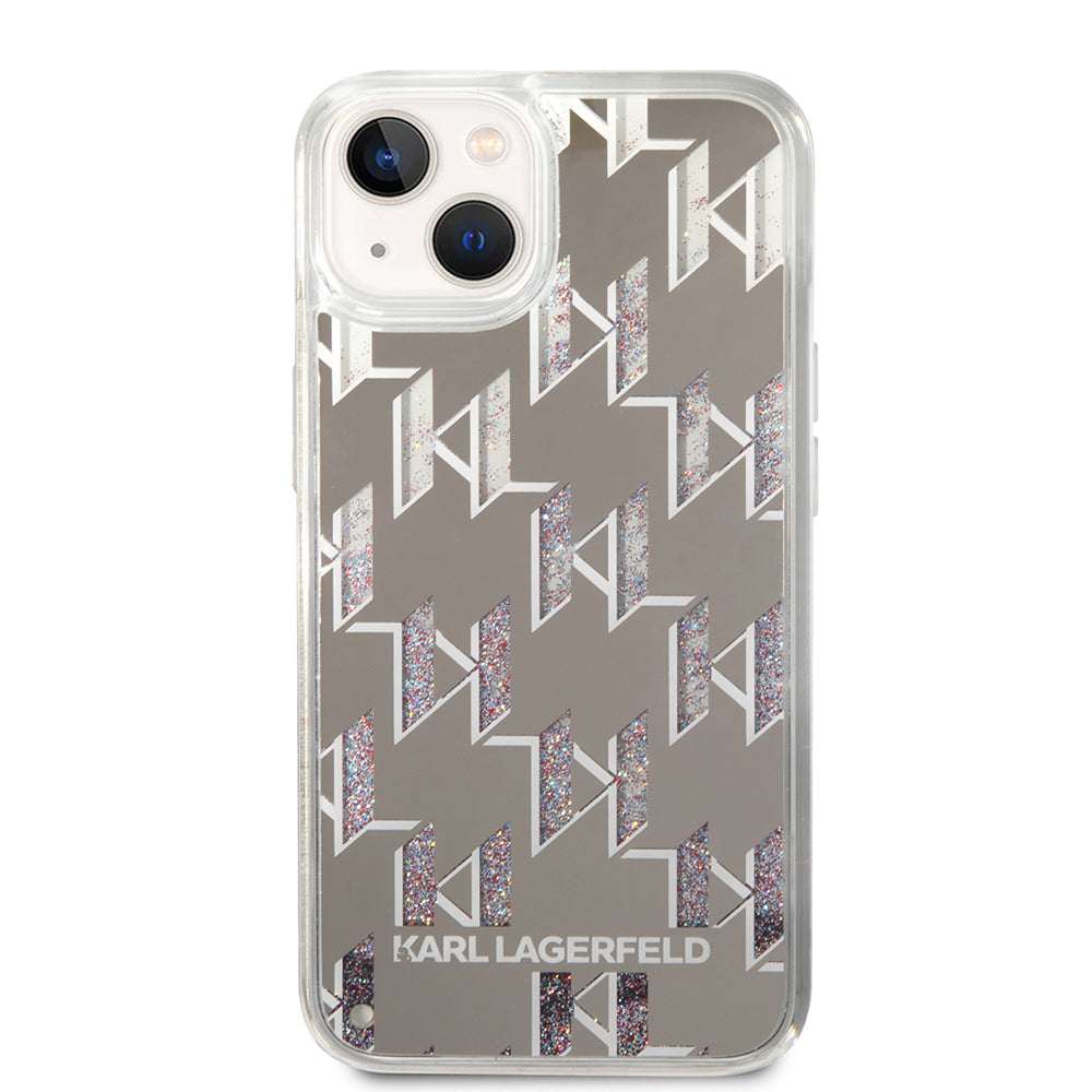 Deksel for Apple iPhone 14, Karl Lagerfeld, Liquid Glitter Monogram, Sølvfarget
