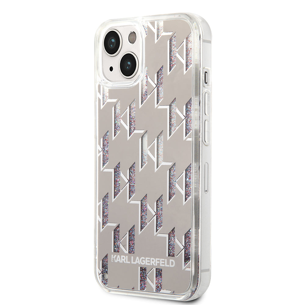 Deksel for Apple iPhone 14, Karl Lagerfeld, Liquid Glitter Monogram, Sølvfarget