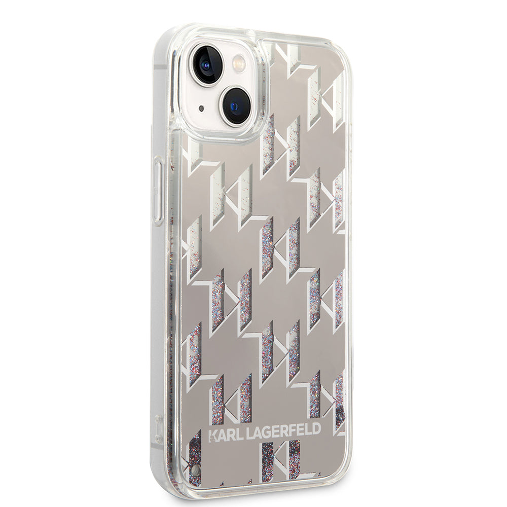 Deksel for Apple iPhone 14, Karl Lagerfeld, Liquid Glitter Monogram, Sølvfarget