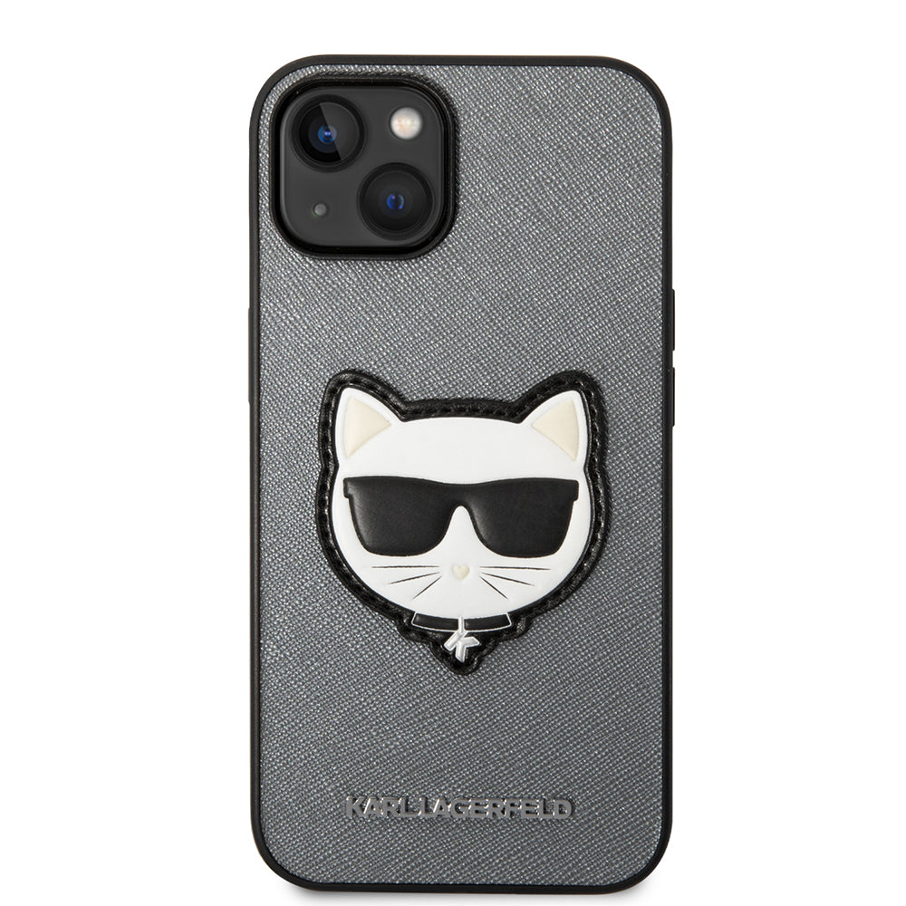 Deksel for Apple iPhone 14, Karl Lagerfeld, Saffiano Choupette's Head, Sølv