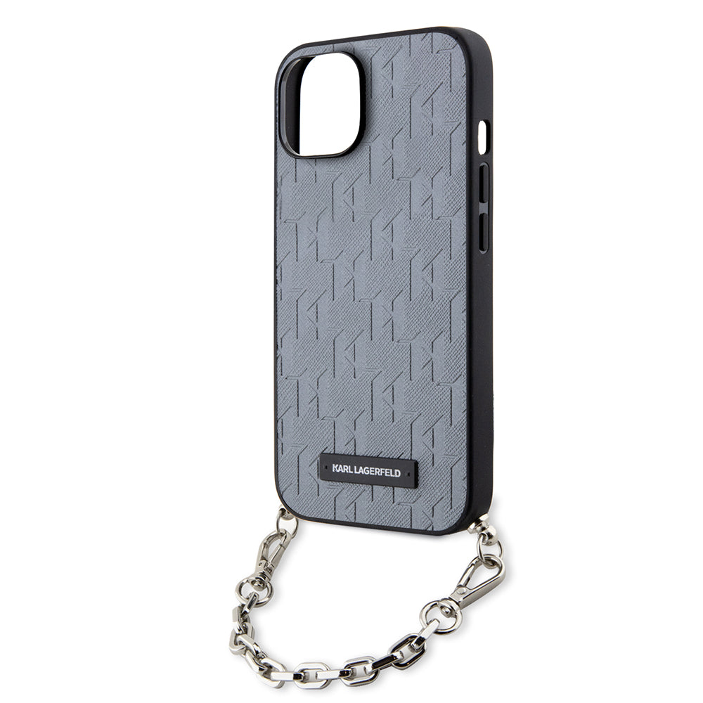 Deksel for Apple iPhone 14, Karl Lagerfeld, Saffiano Monogram Chain, Sølv