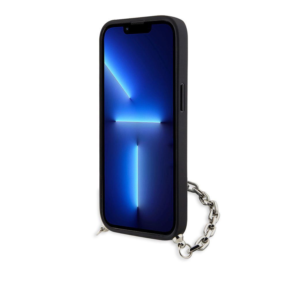Deksel for Apple iPhone 14, Karl Lagerfeld, Saffiano Monogram Chain, Sølv