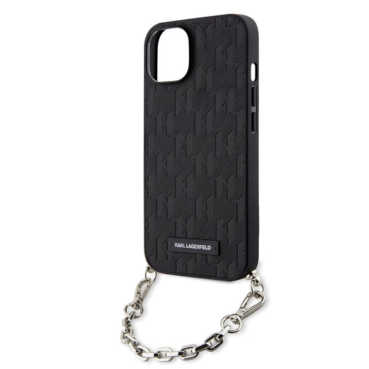 Deksel for Apple iPhone 14, Karl Lagerfeld, Saffiano Monogram Chain, Svart