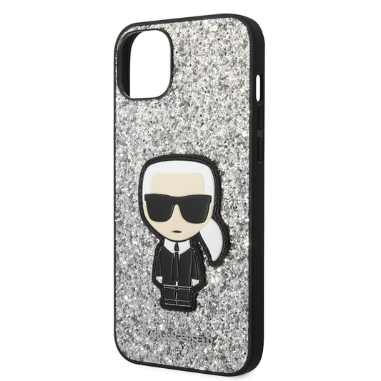 Deksel for Apple iPhone 14 Plus, Karl Lagerfeld, Glitter Flakes Ikonik Karl, Sølvfarget