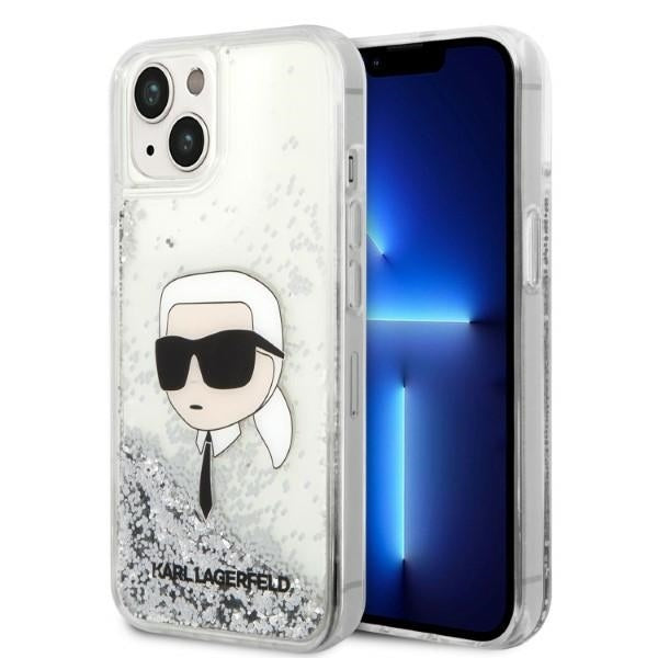 Deksel for Apple iPhone 14 Plus, Karl Lagerfeld, Glitter Karl's Head, Sølvfarget