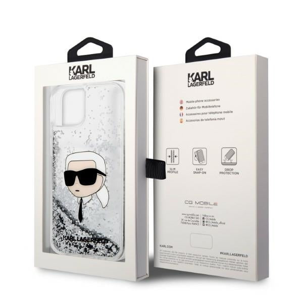 Deksel for Apple iPhone 14 Plus, Karl Lagerfeld, Glitter Karl's Head, Sølvfarget