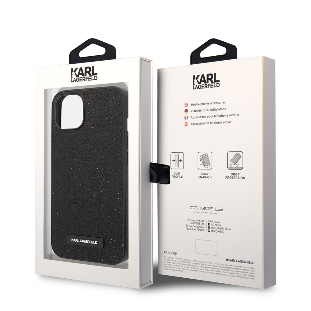 Deksel for Apple iPhone 14 Plus, Karl Lagerfeld, Glitter Plaque Logo, Svart