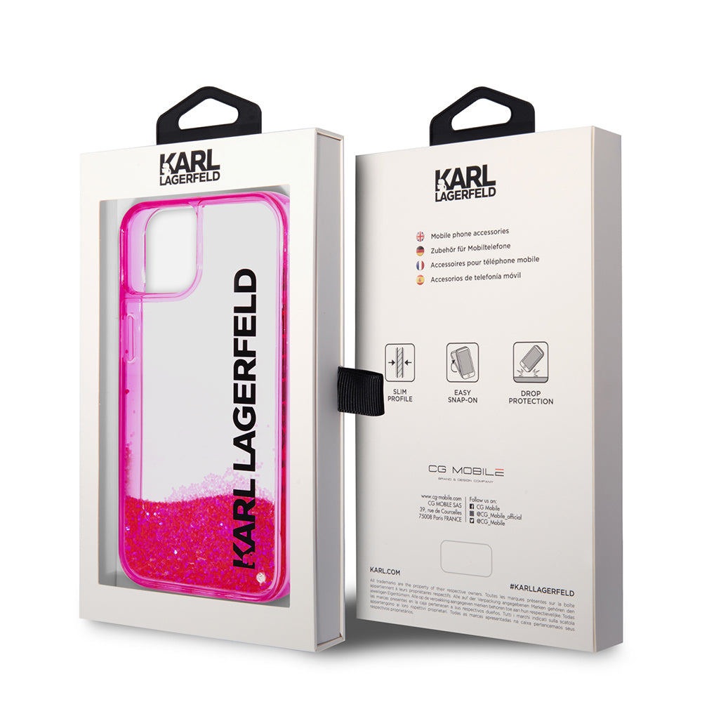 Deksel for Apple iPhone 14 Plus, Karl Lagerfeld, Liquid Glitter KL Logo, Rosa