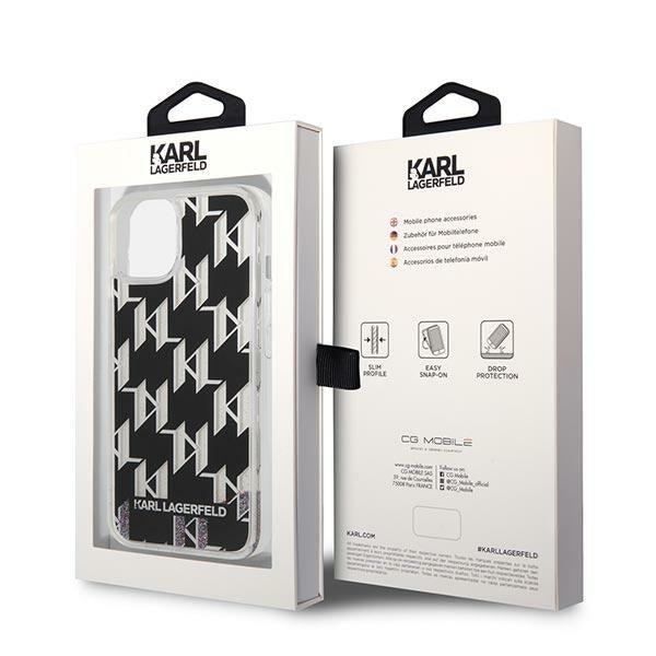 Deksel for Apple iPhone 14 Plus, Karl Lagerfeld, Liquid Glitter Monogram, Svart