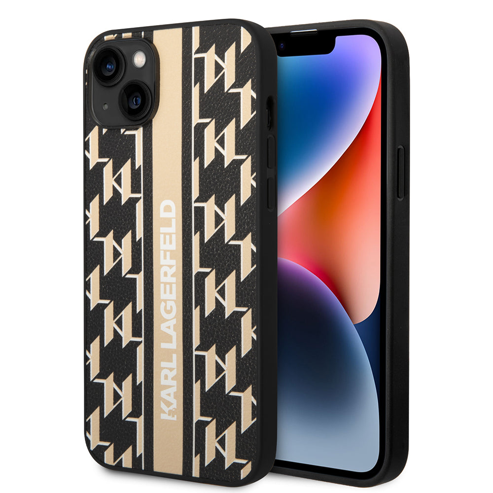Deksel for Apple iPhone 14 Plus, Karl Lagerfeld, Monogram Stripe, Brun