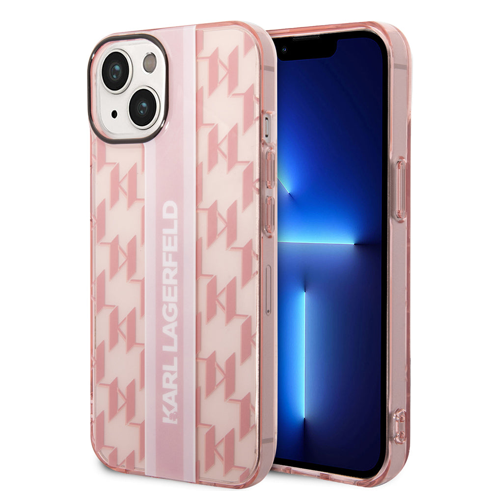 Deksel for Apple iPhone 14 Plus, Karl Lagerfeld, Monogram Stripe, Rosa