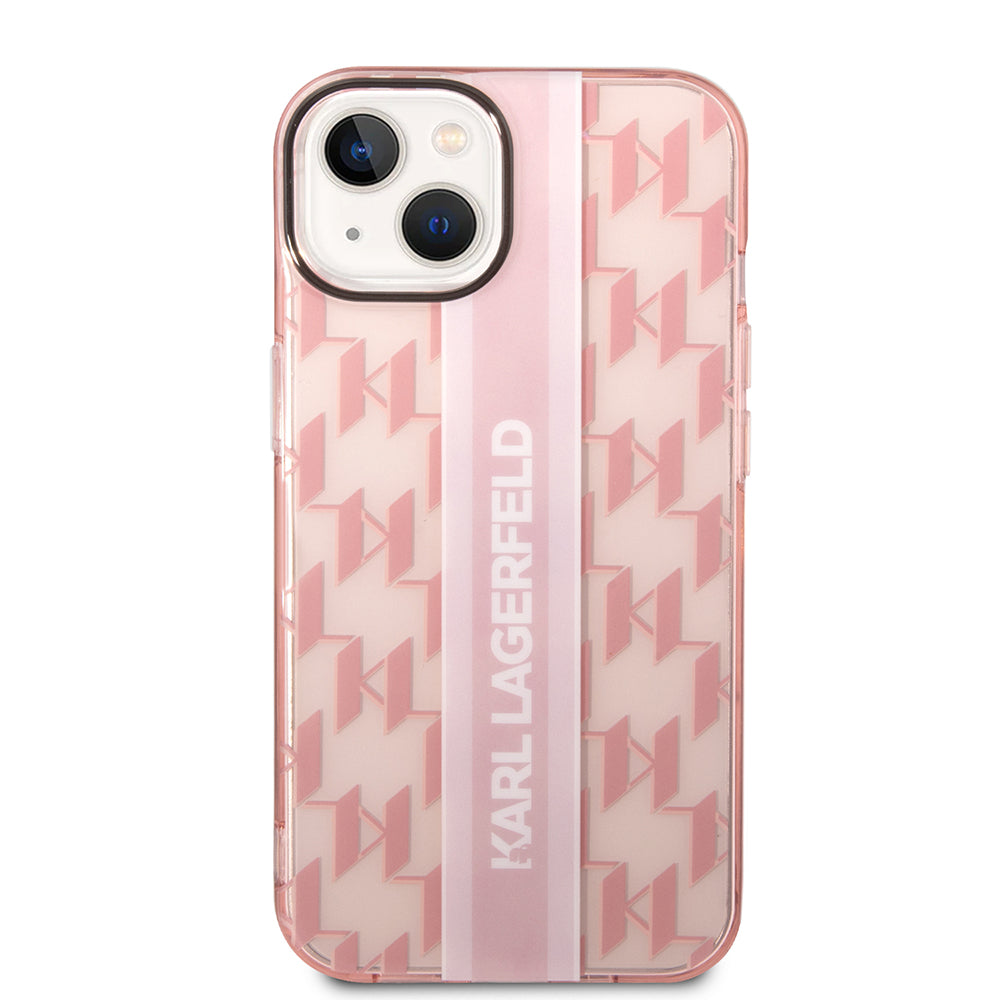 Deksel for Apple iPhone 14 Plus, Karl Lagerfeld, Monogram Stripe, Rosa