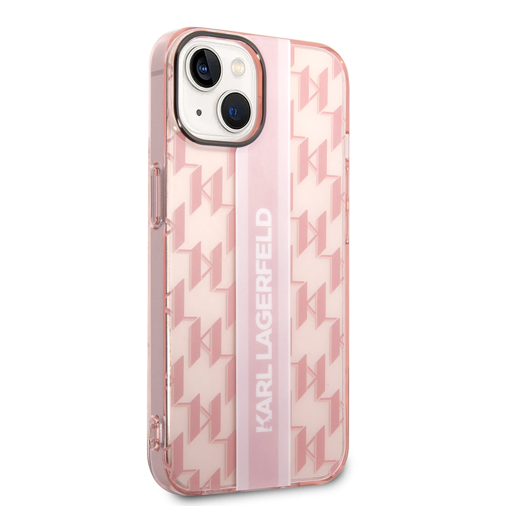 Deksel for Apple iPhone 14 Plus, Karl Lagerfeld, Monogram Stripe, Rosa