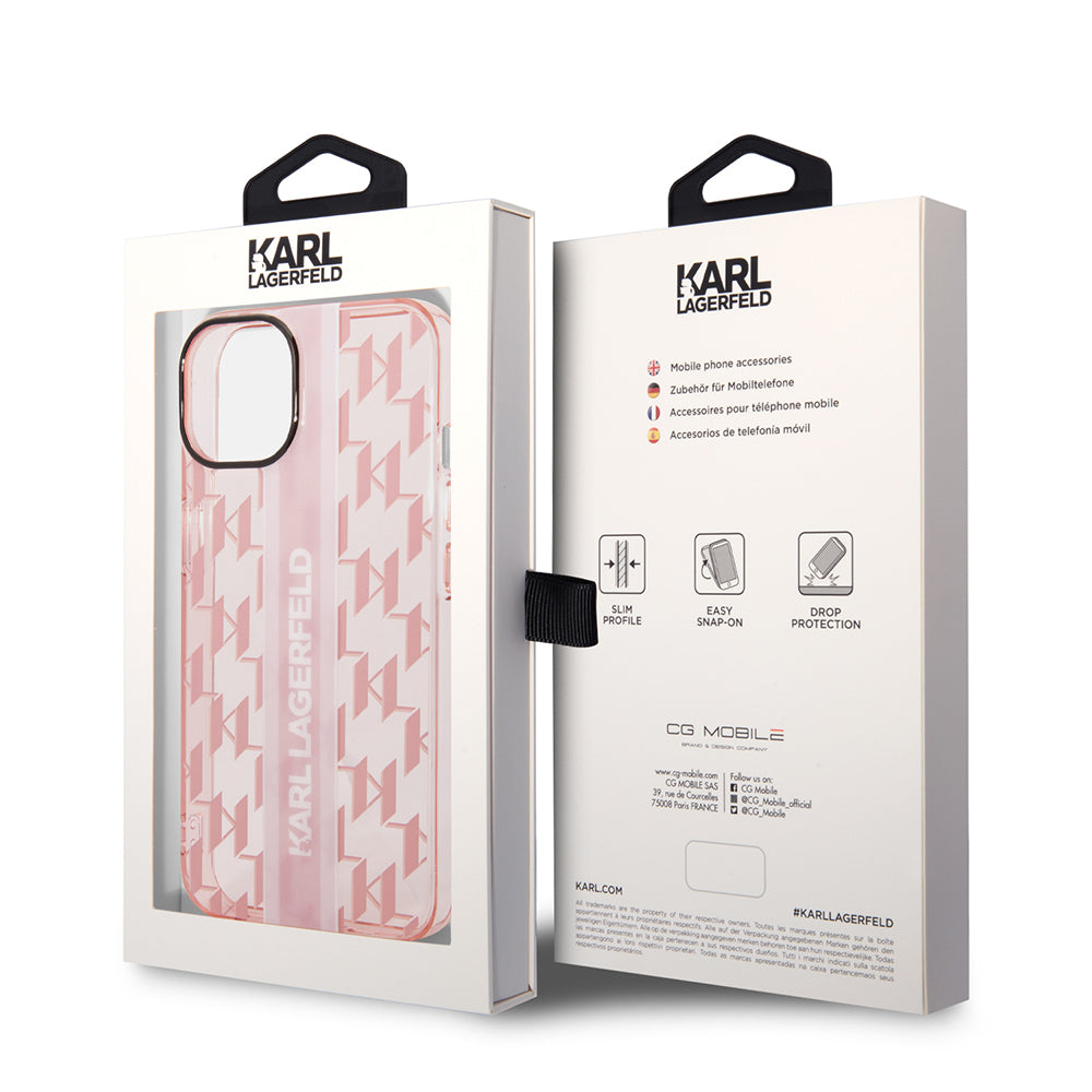 Deksel for Apple iPhone 14 Plus, Karl Lagerfeld, Monogram Stripe, Rosa