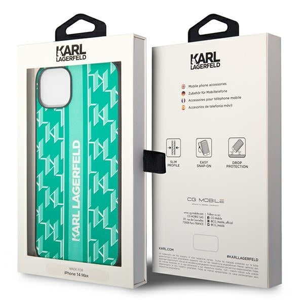 Deksel for Apple iPhone 14 Plus, Karl Lagerfeld, Monogram Stripe, Grønn