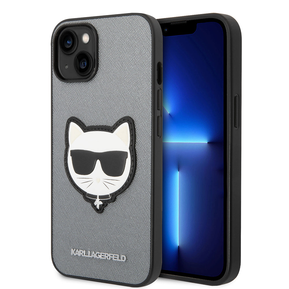 Deksel for Apple iPhone 14 Plus, Karl Lagerfeld, Saffiano Choupette's Head, Sølvfarget