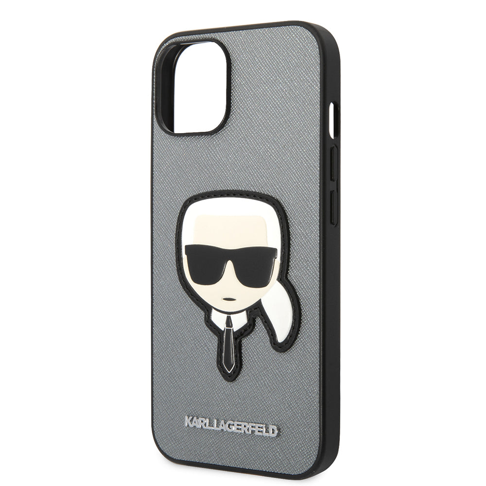 Deksel for Apple iPhone 14 Plus, Karl Lagerfeld, Saffiano Karl's Head, Sølvfarget