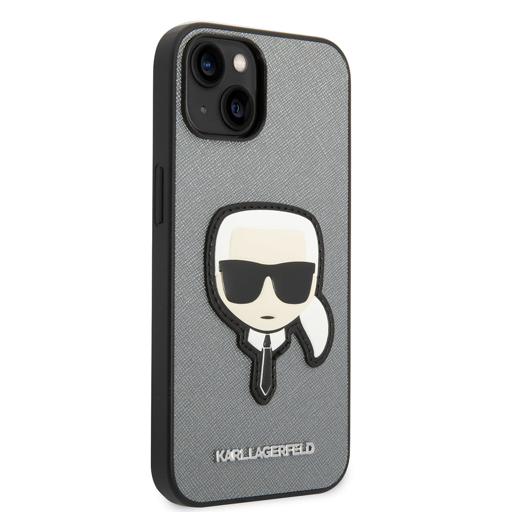 Deksel for Apple iPhone 14 Plus, Karl Lagerfeld, Saffiano Karl's Head, Sølvfarget