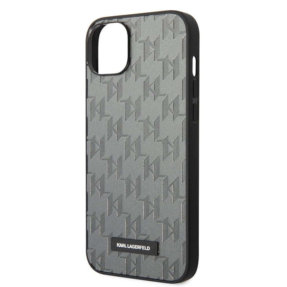 Deksel for Apple iPhone 14 Plus, Karl Lagerfeld, Saffiano Monogram Metal Logo, Grå