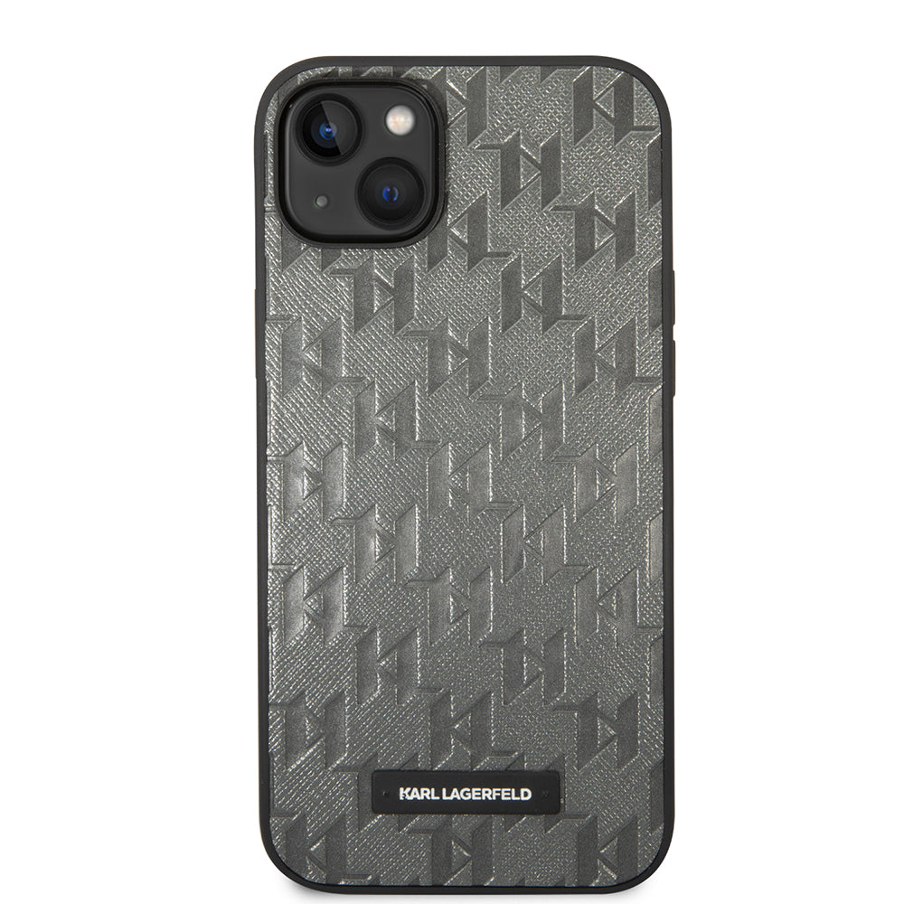Deksel for Apple iPhone 14 Plus, Karl Lagerfeld, Saffiano Monogram Metal Logo, Grå