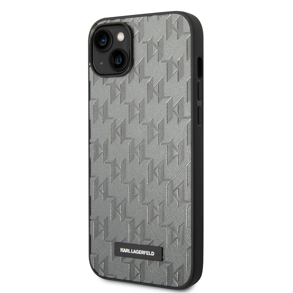 Deksel for Apple iPhone 14 Plus, Karl Lagerfeld, Saffiano Monogram Metal Logo, Grå
