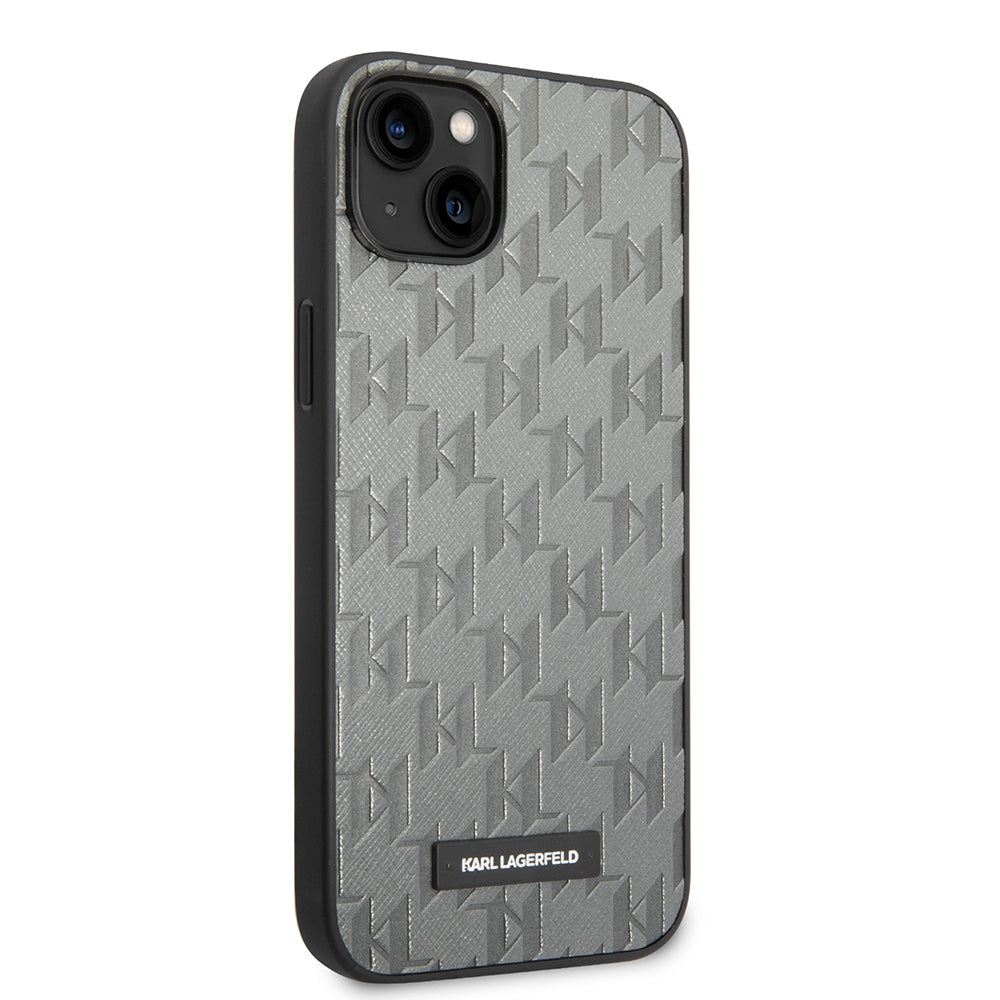 Deksel for Apple iPhone 14 Plus, Karl Lagerfeld, Saffiano Monogram Metal Logo, Grå
