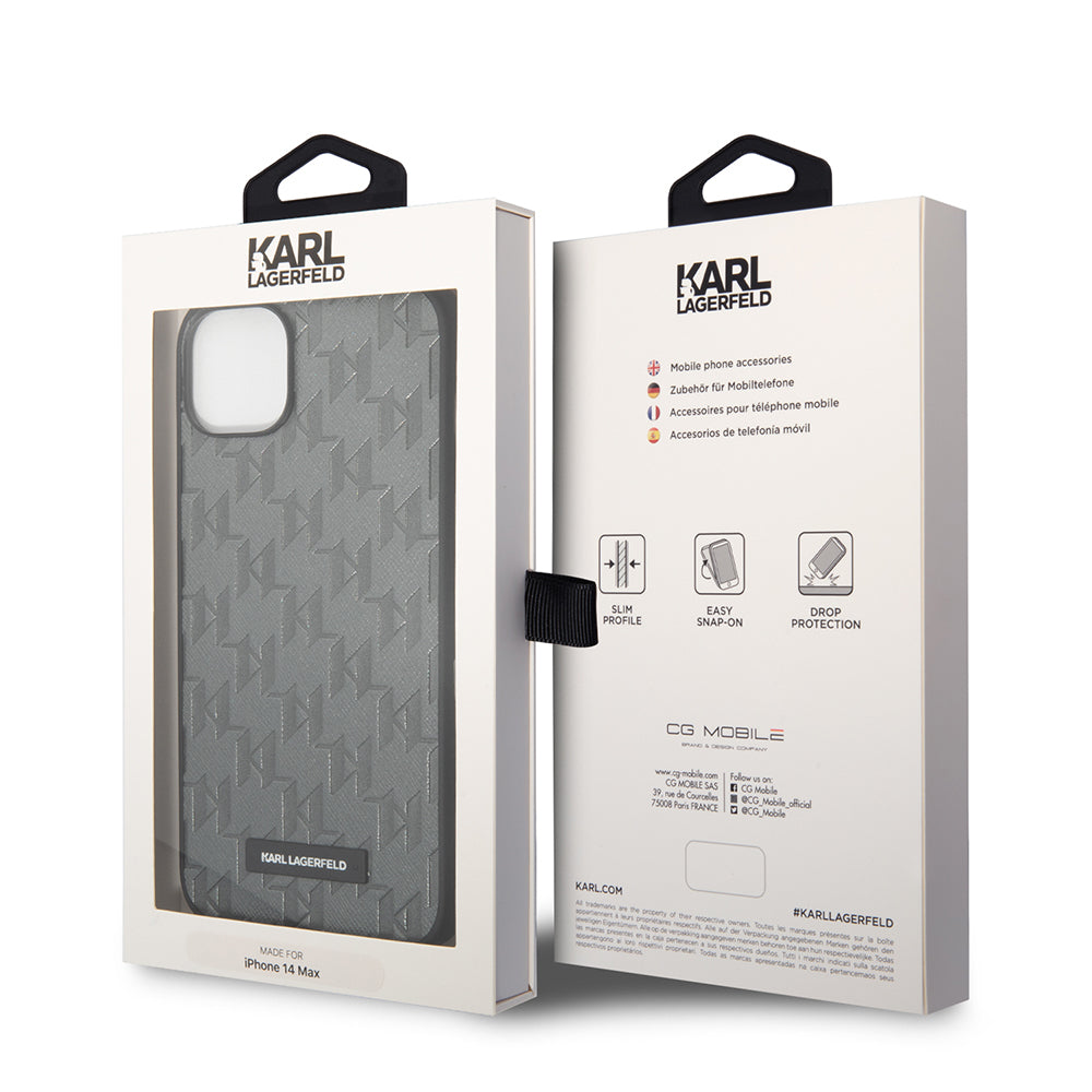 Deksel for Apple iPhone 14 Plus, Karl Lagerfeld, Saffiano Monogram Metal Logo, Grå