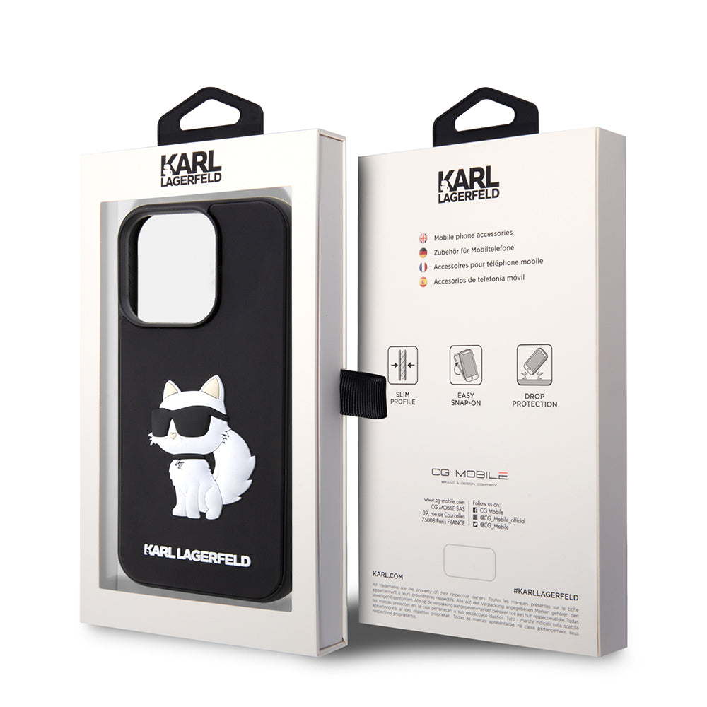 Deksel for Apple iPhone 14 Pro, Karl Lagerfeld, 3D Rubber Choupette, Svart