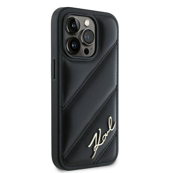 Deksel for Apple iPhone 14 Pro, Karl Lagerfeld, Diagonal Quilted Script, Svart