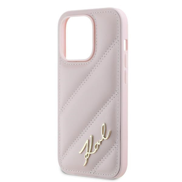 Deksel for Apple iPhone 14 Pro, Karl Lagerfeld, Diagonal Quilted Script, Rosa