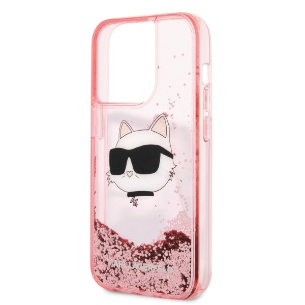 Deksel for Apple iPhone 14 Pro, Karl Lagerfeld, Glitter Choupette's Head, Rosa