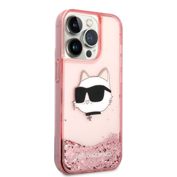Deksel for Apple iPhone 14 Pro, Karl Lagerfeld, Glitter Choupette's Head, Rosa