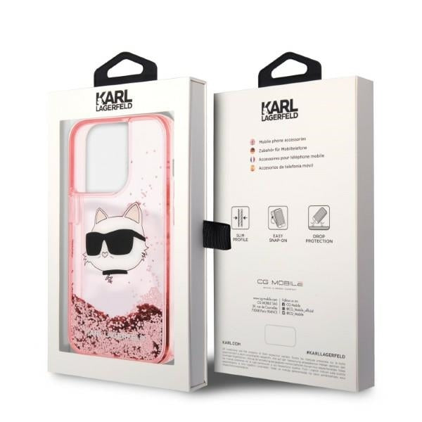 Deksel for Apple iPhone 14 Pro, Karl Lagerfeld, Glitter Choupette's Head, Rosa