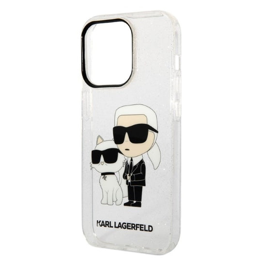 Deksel for Apple iPhone 14 Pro, Karl Lagerfeld, Glitter Karl & Choupette, Gjennomsiktig