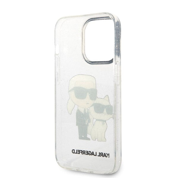 Deksel for Apple iPhone 14 Pro, Karl Lagerfeld, Glitter Karl & Choupette, Gjennomsiktig