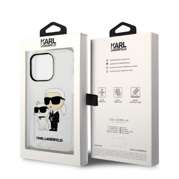 Deksel for Apple iPhone 14 Pro, Karl Lagerfeld, Glitter Karl & Choupette, Gjennomsiktig