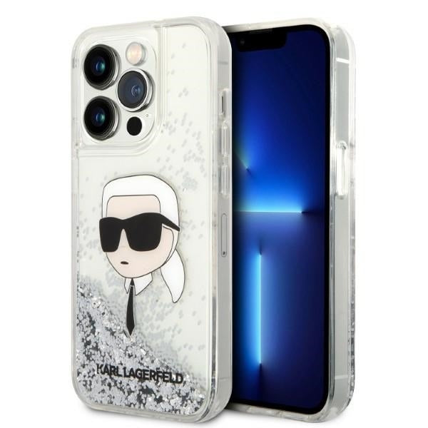 Deksel for Apple iPhone 14 Pro, Karl Lagerfeld, Glitter Karl's Head, Sølvfarget