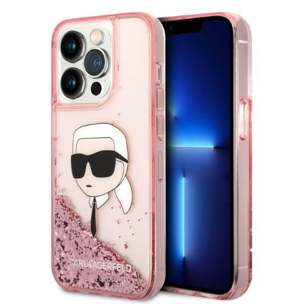 Deksel for Apple iPhone 14 Pro, Karl Lagerfeld, Glitter Karl's Head, Rosa