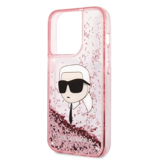Deksel for Apple iPhone 14 Pro, Karl Lagerfeld, Glitter Karl's Head, Rosa