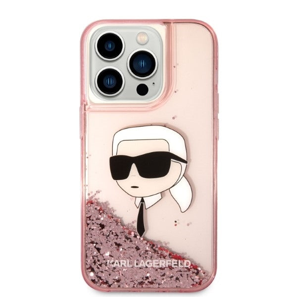 Deksel for Apple iPhone 14 Pro, Karl Lagerfeld, Glitter Karl's Head, Rosa