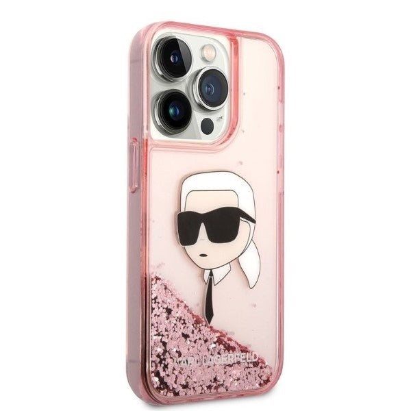 Deksel for Apple iPhone 14 Pro, Karl Lagerfeld, Glitter Karl's Head, Rosa
