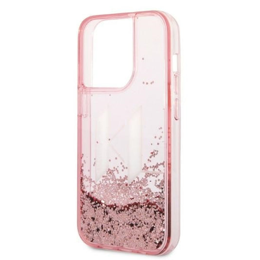 Deksel for Apple iPhone 14 Pro, Karl Lagerfeld, Glitter Liquid Big KL, Rosa