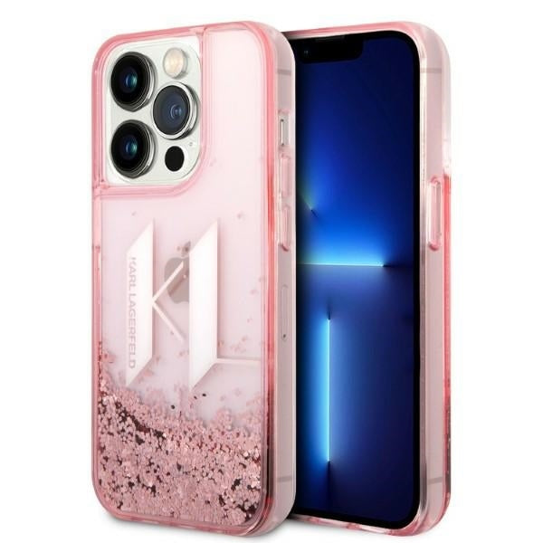 Deksel for Apple iPhone 14 Pro, Karl Lagerfeld, Glitter Liquid Big KL, Rosa