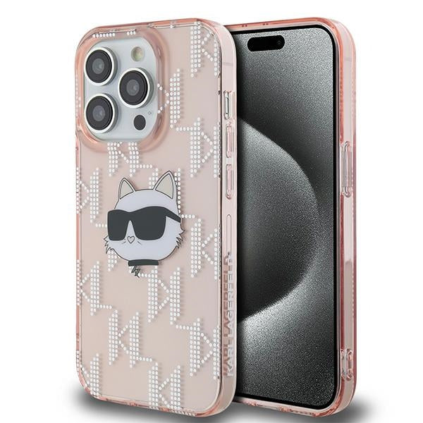 Deksel for Apple iPhone 14 Pro, Karl Lagerfeld, IML Luxury Monogram Choupette's Head, Rosa